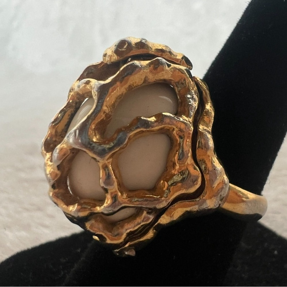 Vintage Crown Trifari Poison Ring Gold & Silver Brutalist Statement Hidden Spot